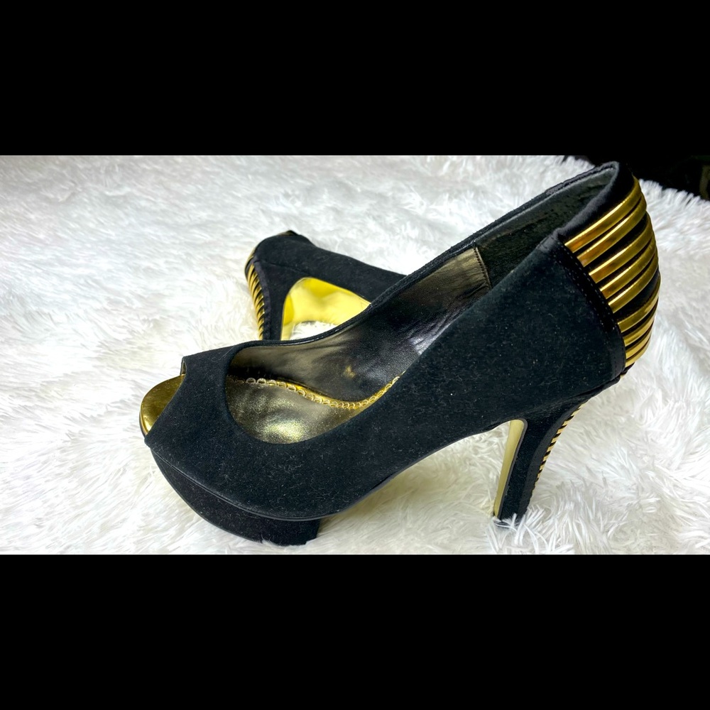 Bebe Shoes Faux Suede Pumps Heels Black Size 10